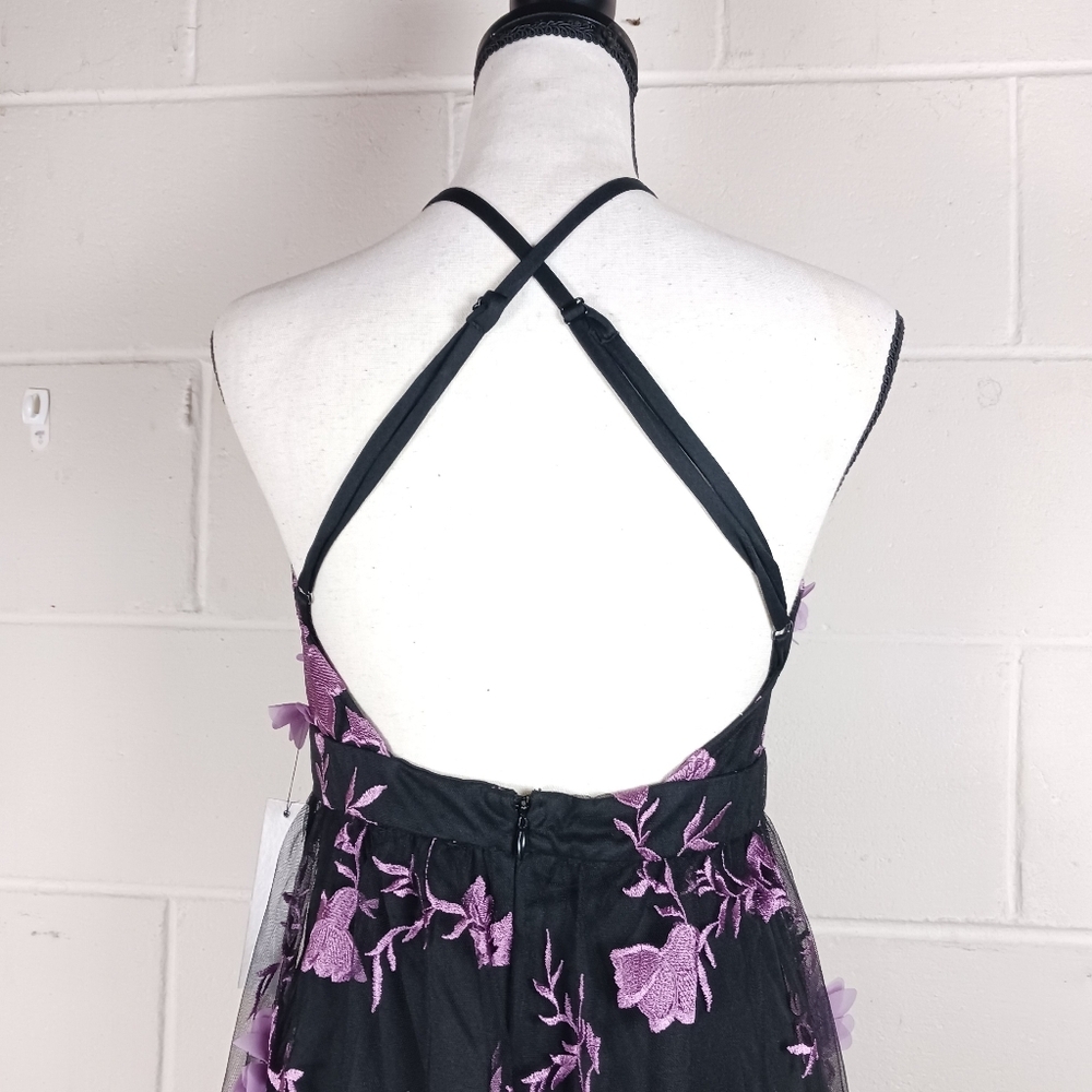 Venus Womens Lavender Black Floral 3-D Applique‎ Mesh Layered Maxi Dress Size 8 - Picture 6 of 11